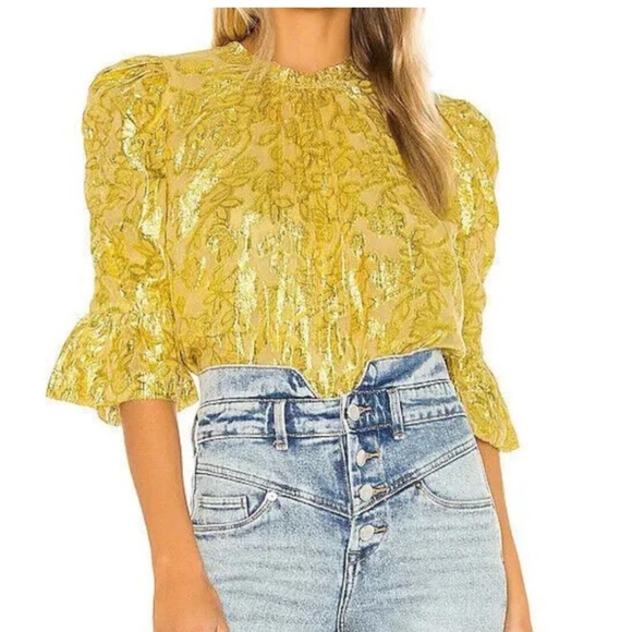 Saylor gold puff shoulder top size L - Picture 1 of 4